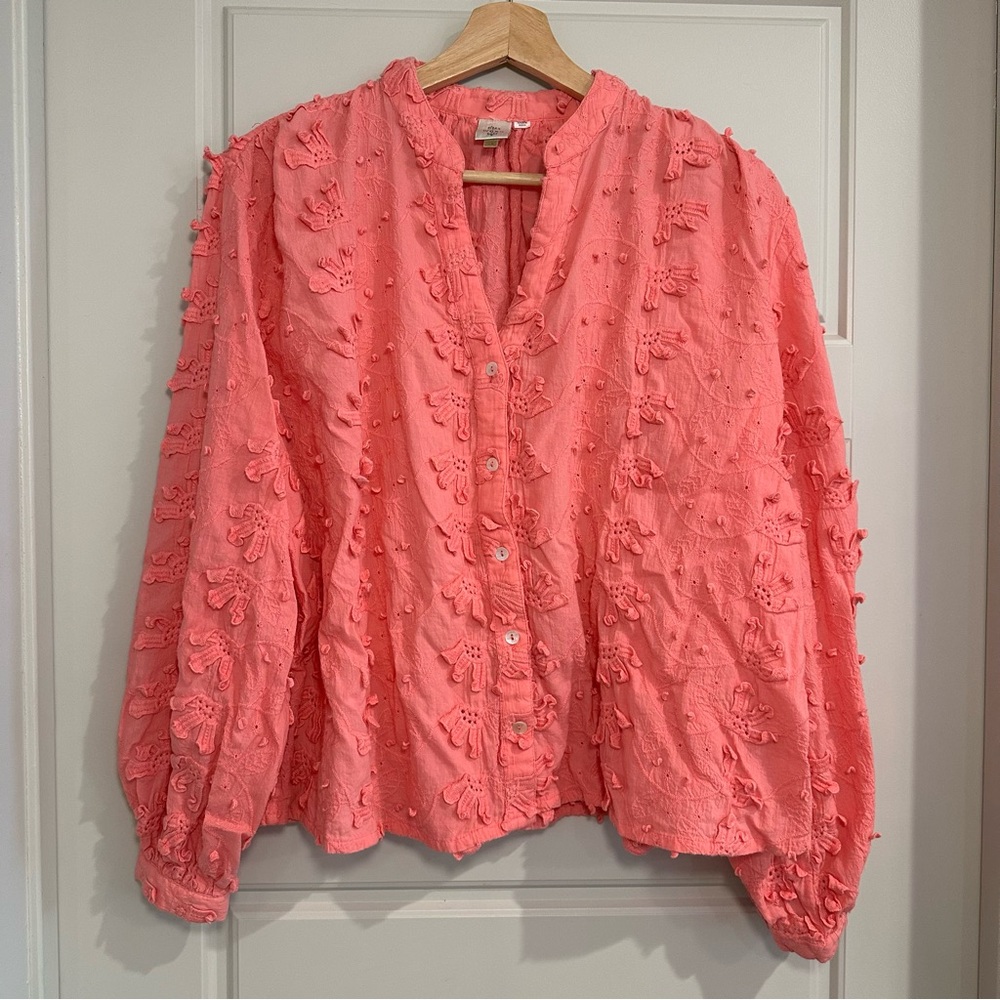 Anthropologie SEEN WORN KEPT Pink Embroidered Flower‎ Top Size 8
